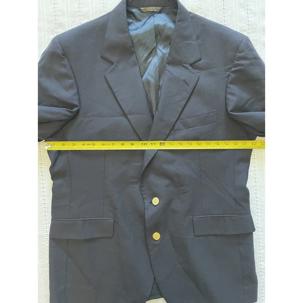 VTG Botany 500 Navy Blue Wool Blend Double Breasted Gold Button Blazer 42R
